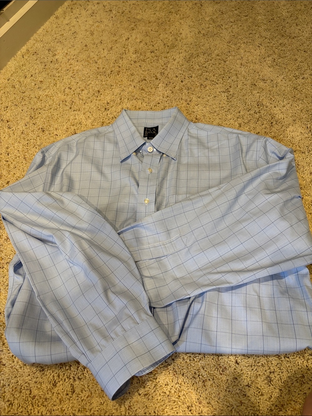 Jos. A. Bank Men's Light Blue Windowpane Dress Shirt